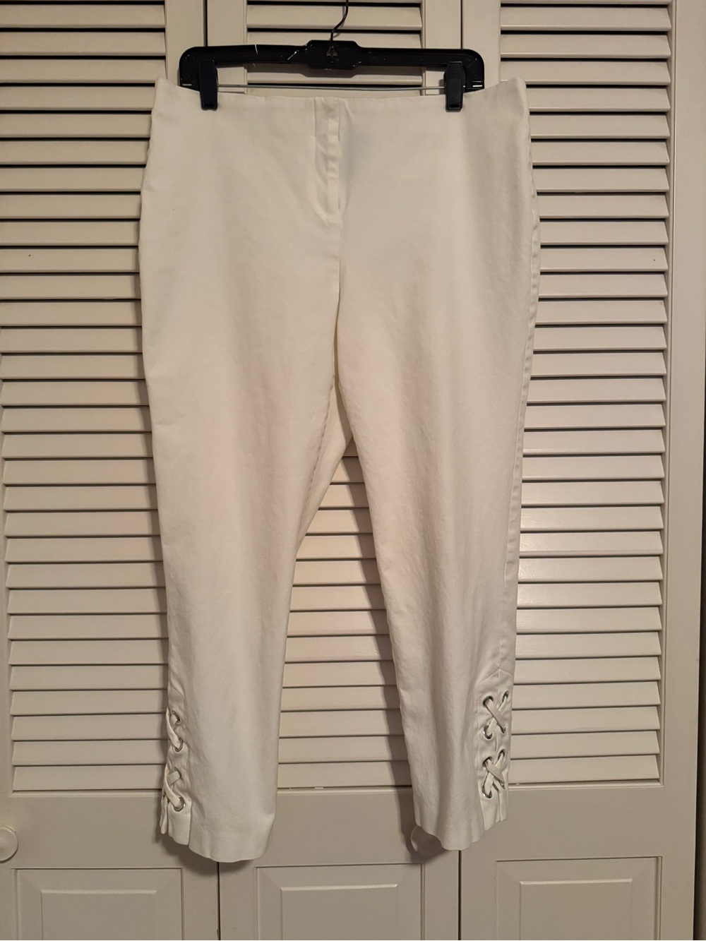 Alfani Cream Cropped Pants with Ankle Lace-Up Detail